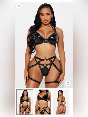 2/75$🔥Strappy Vinyl Push-Up Bra & Harness Set - Black